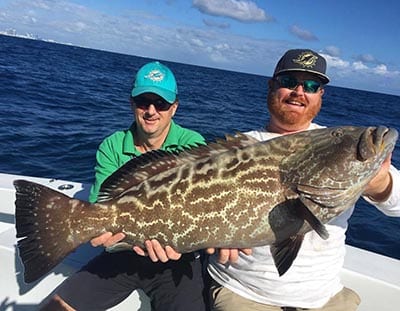 First Mate showing a Black Grouper that was caught during a half day fishing charter